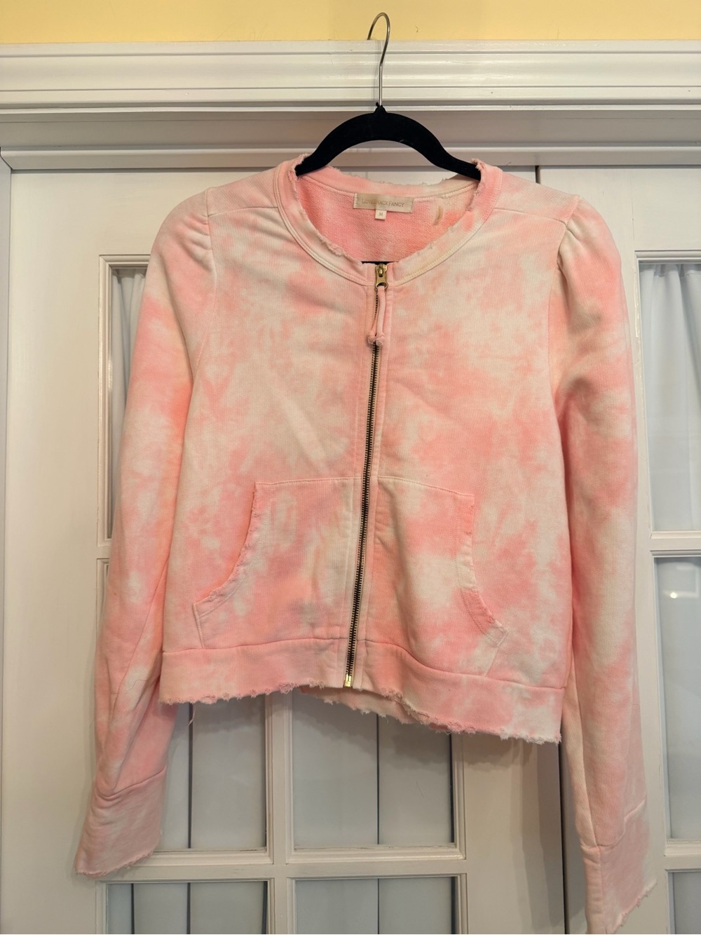 LoveShackFancy Pastel Pink Tie-Dye Zip Front Sweatshirt. Medium